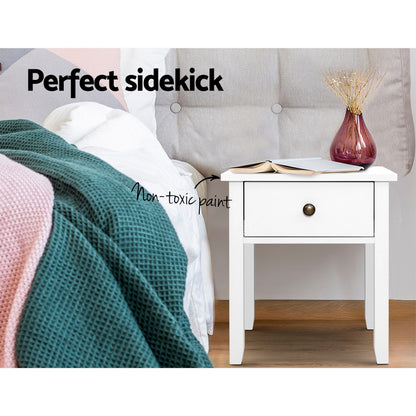Classic White Bedside Table with Drawer - FREE SHIPPING