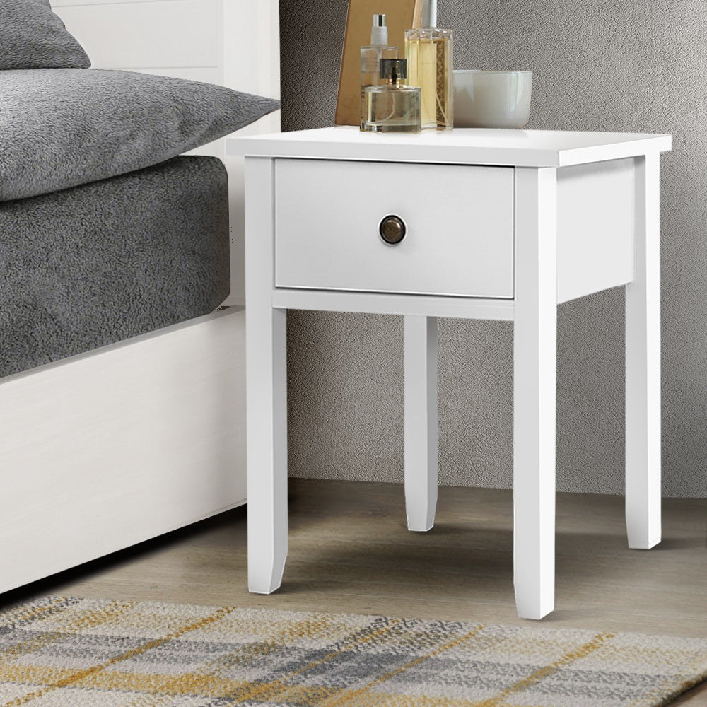 Classic White Bedside Table with Drawer - FREE SHIPPING