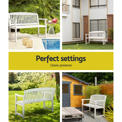 Gardeon Outdoor Garden Bench Wooden 2 Seater Lounge Chair Patio Furniture White