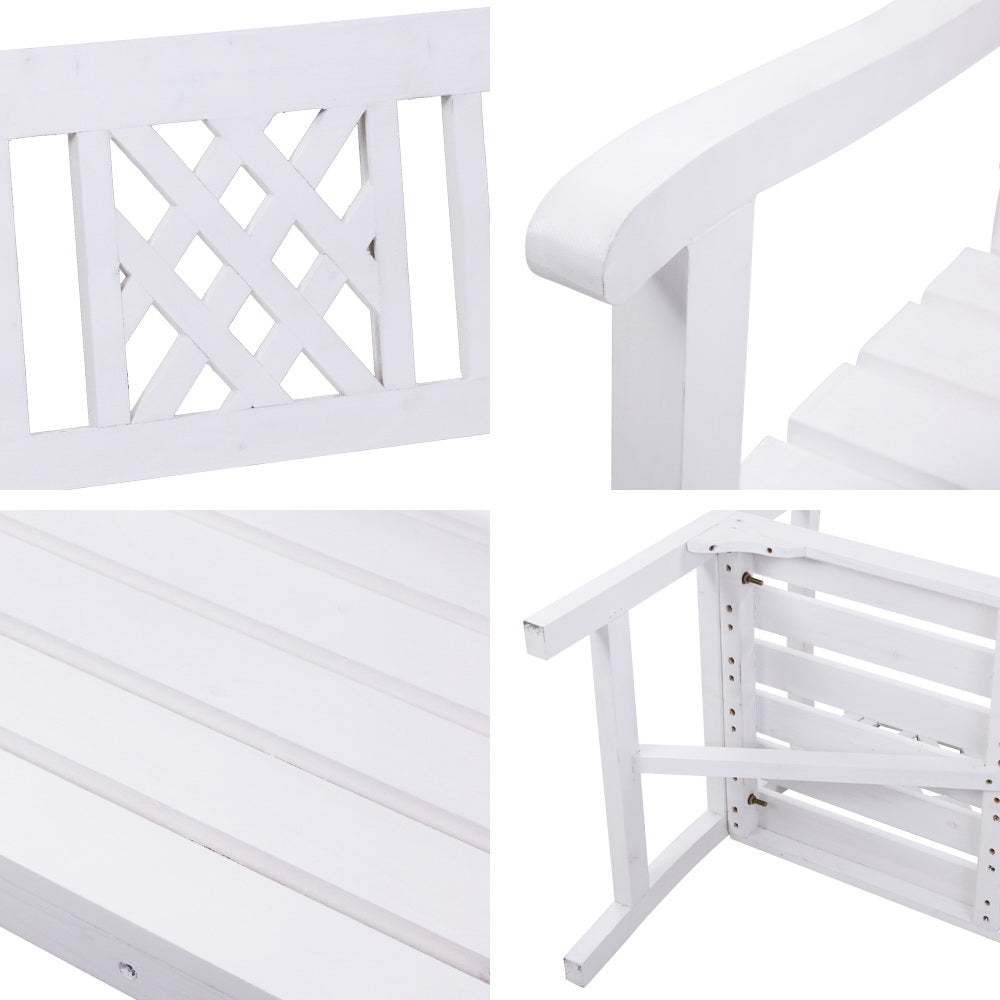 Gardeon Outdoor Garden Bench Wooden Chair 3 Seat Patio Furniture Lounge White