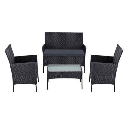 Gardeon 4 Piece Outdoor Lounge Setting Patio Furniture Sofa Set Black Cover
