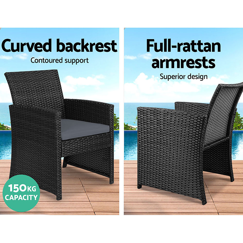 Gardeon 4 PCS Outdoor Lounge Setting Wicker Sofa Set Black Storage Cover