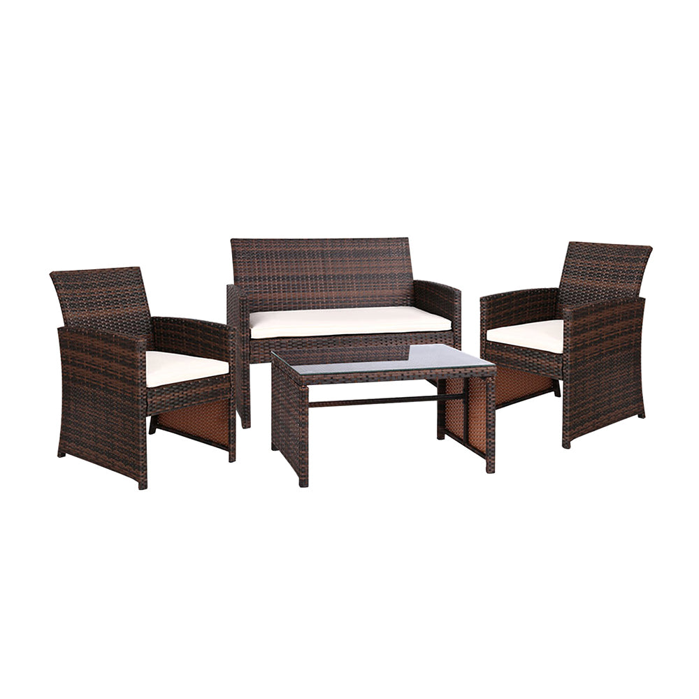 Gardeon 4 PCS Outdoor Lounge Setting Wicker Sofa Set Brown Storage Cover