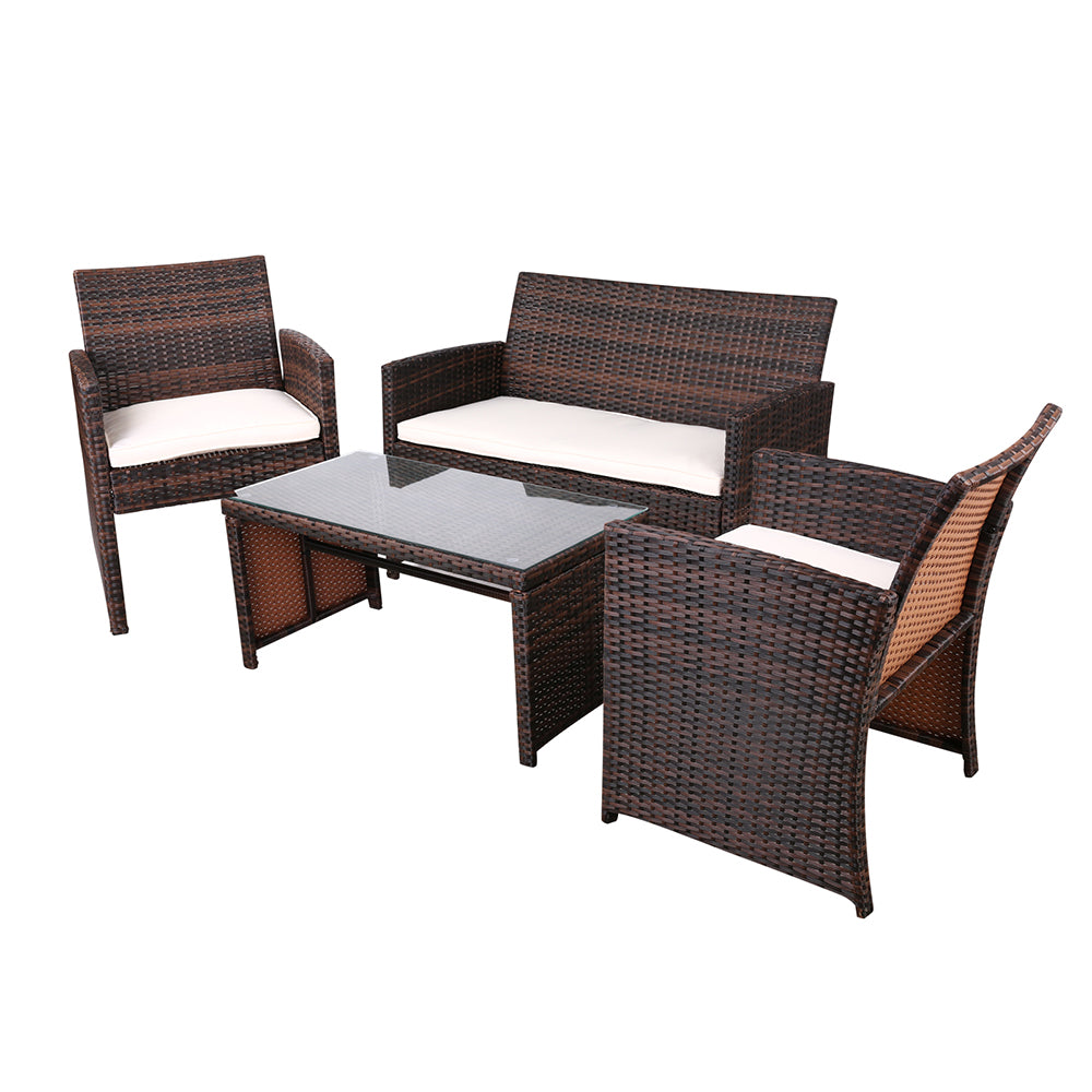 Gardeon 4 PCS Outdoor Lounge Setting Wicker Sofa Set Brown Storage Cover