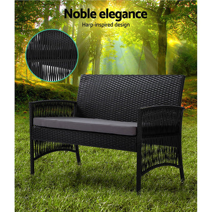 Gardeon 4PCS Outdoor Lounge Setting Sofa Set Patio Wicker Furniture Black Cover