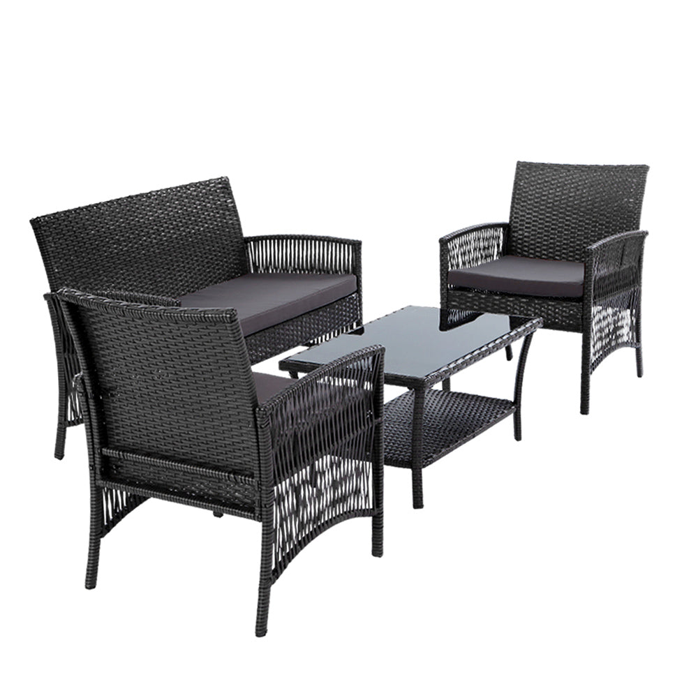 Gardeon 4PCS Outdoor Lounge Setting Sofa Set Patio Wicker Furniture Grey Cover