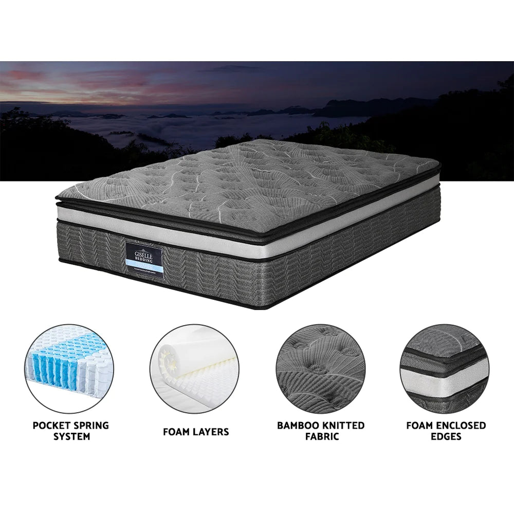 Manhattan King Bed Frame & Giselle Pocket Mini Spring Mattress 9-Zone King Mattress Combo