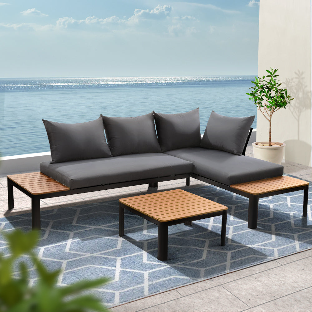 Gardeon Outdoor Sofa Set 4 Seater Corner Modular Lounge Setting Aluminium Black