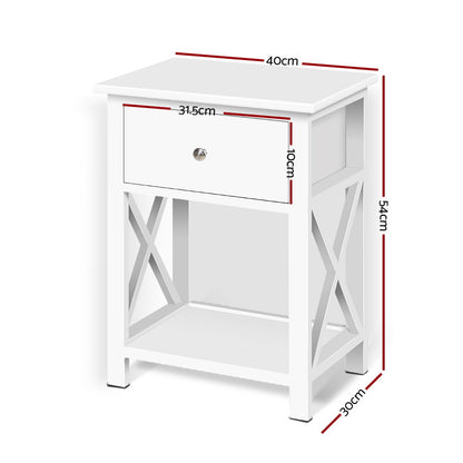 White Bedside Table with Drawer - FREE SHIPPING