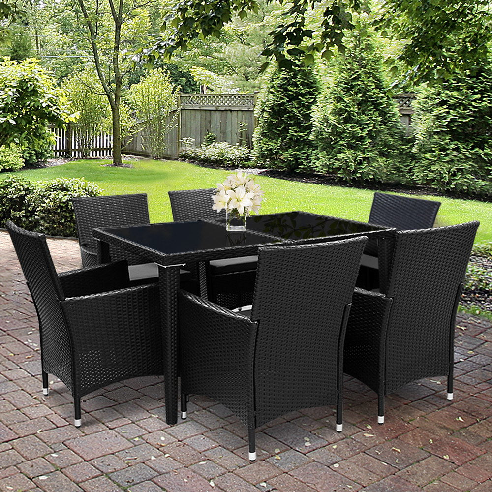 Gardeon Outdoor Dining Set 7 Piece Wicker Lounge Setting Black