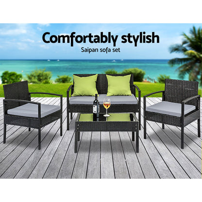 Gardeon Outdoor Sofa Set Wicker Lounge Setting Table and Chairs Patio Furniture