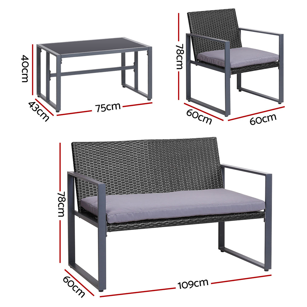 Gardeon 4pcs Outdoor Lounge Setting Sofa Set Garden Patio Table Chairs