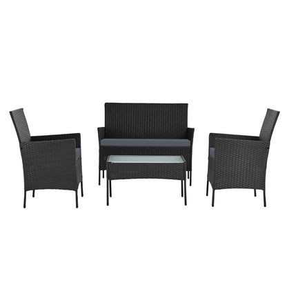 Gardeon 4 Piece Outdoor Lounge Setting Patio Furniture Sofa Set Black