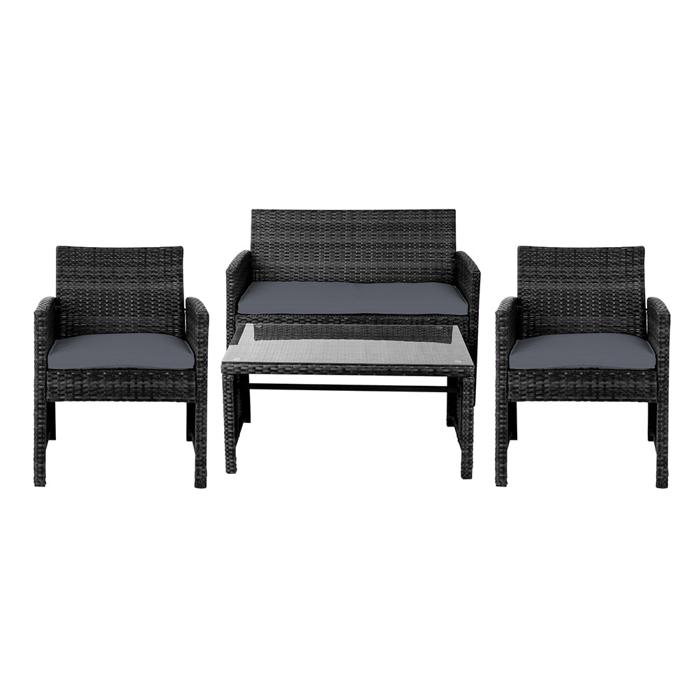 Gardeon 4 PCS Outdoor Lounge Setting Wicker Sofa Set Garden Furniture Black