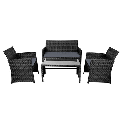 Gardeon 4 PCS Outdoor Lounge Setting Wicker Sofa Set Garden Furniture Black