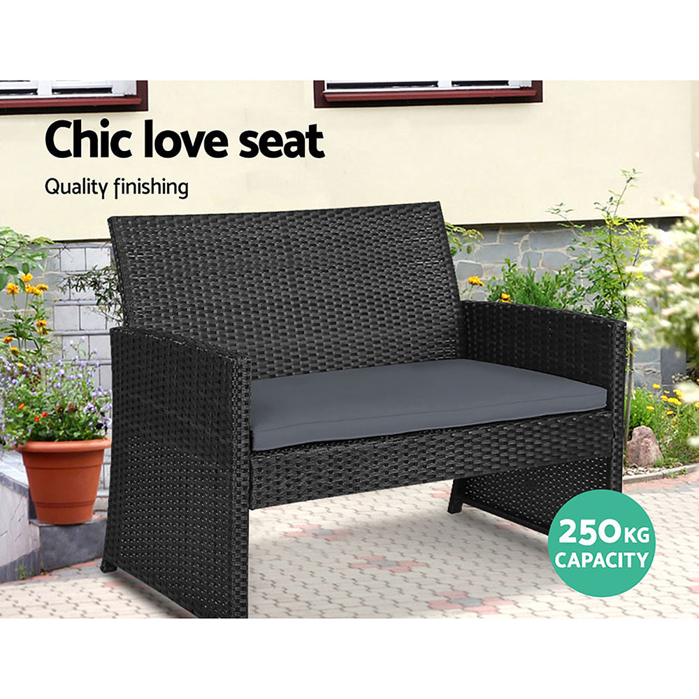 Gardeon 4 PCS Outdoor Lounge Setting Wicker Sofa Set Garden Furniture Black