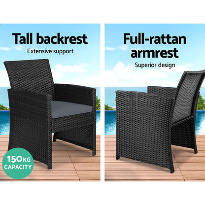 Gardeon 4 PCS Outdoor Lounge Setting Wicker Sofa Set Garden Furniture Black