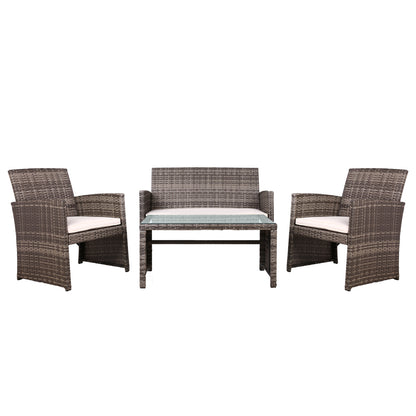 Gardeon 4 PCS Outdoor Lounge Setting Wicker Sofa Set Garden Furniture Grey