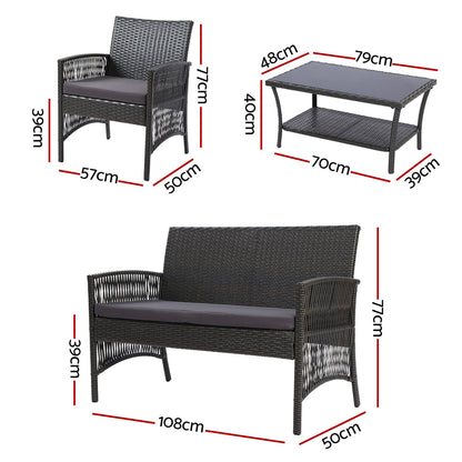 Gardeon 4PCS Outdoor Lounge Setting Sofa Set Patio Wicker Furniture Grey