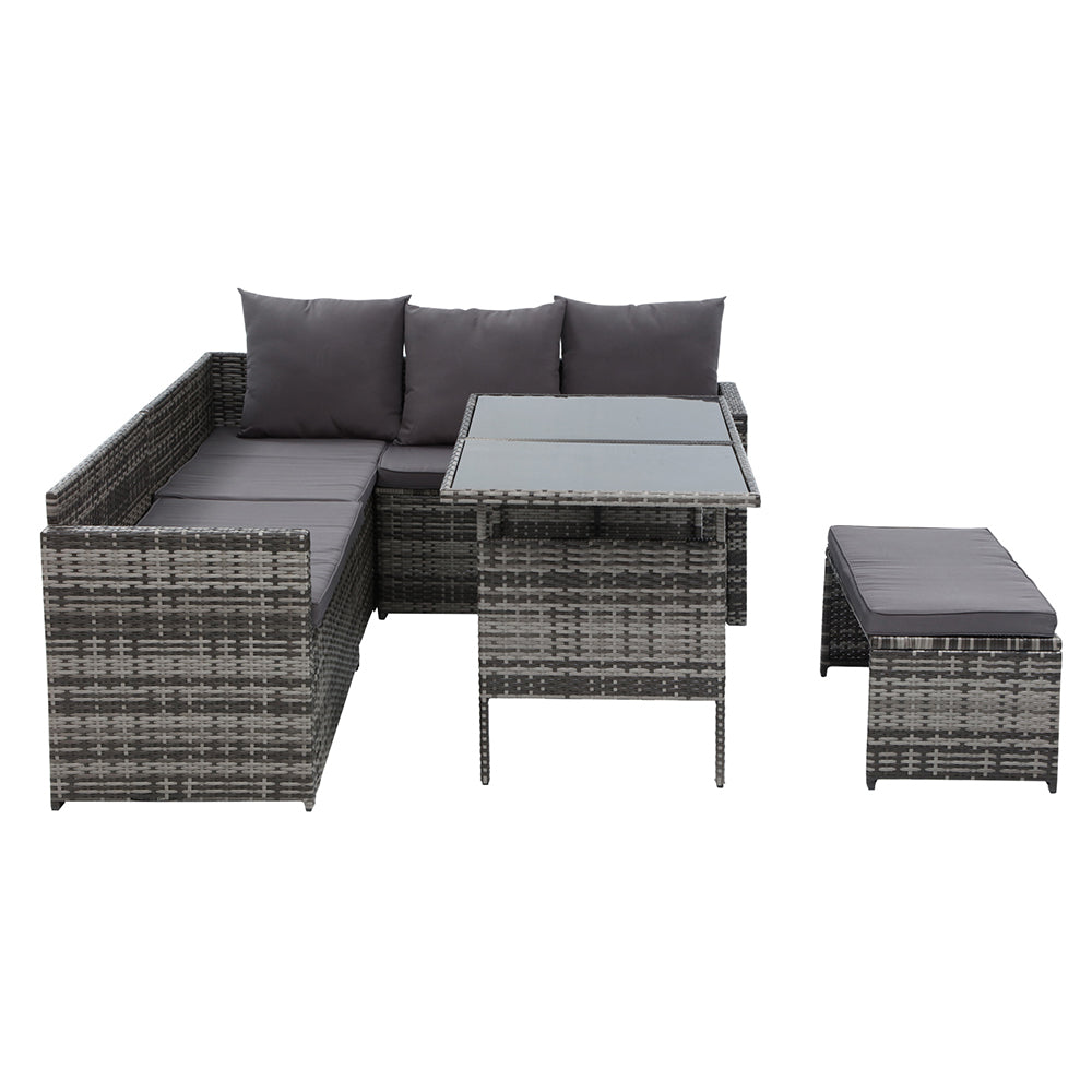 Gardeon Outdoor Furniture Dining Setting Sofa Set Lounge Wicker 8 Seater Mixed Grey