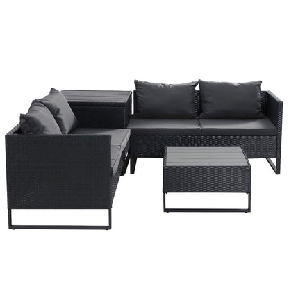 Gardeon 4-Seater Outdoor Sofa Furniture Lounge Set Wicker Setting Black