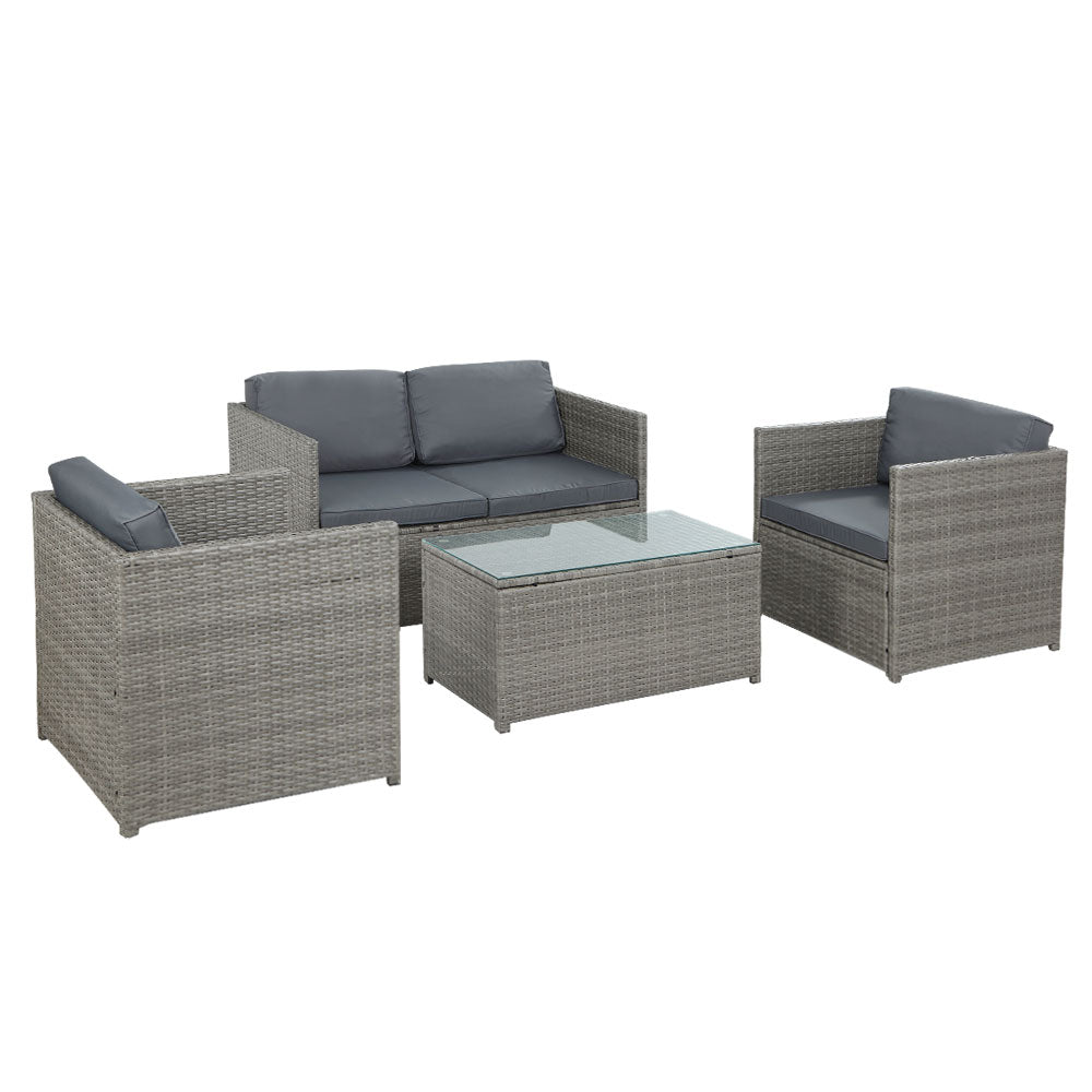 Gardeon 4-Piece Outdoor Sofa Set Wicker Couch Lounge Setting Grey